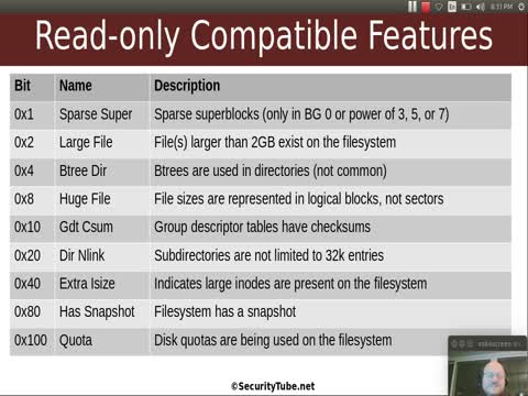 Filesystem Analysis: EXT filesystem Read-Only Compatible Features